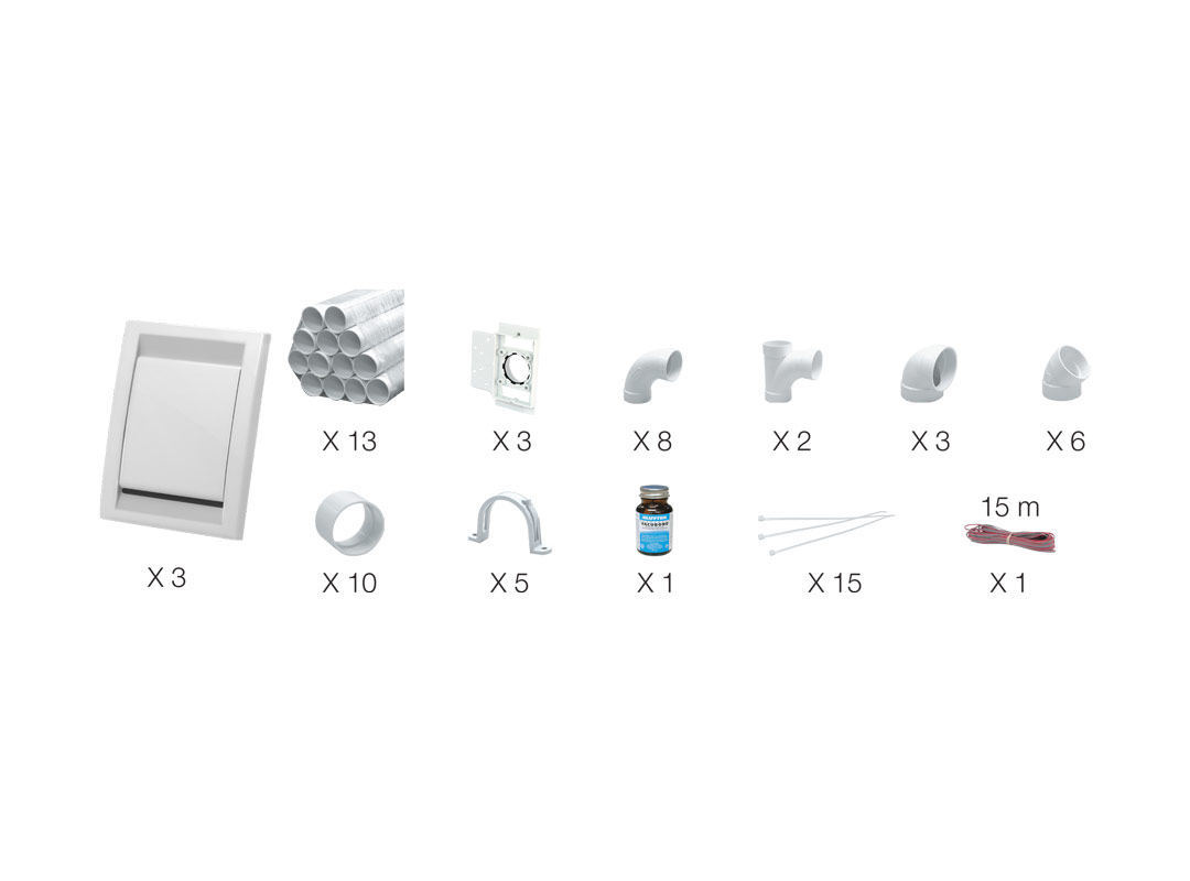 Installationsset mit 3 DECO-Saugdosen mit Rohr