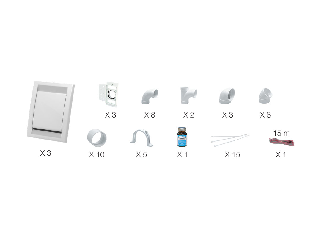 Installationsset mit 3 DECO-Saugdosen ohne Rohr